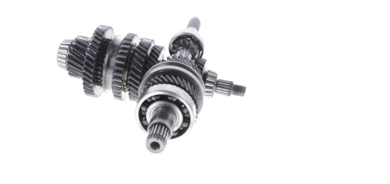 Close-up of metal gears from a mechanical transmission system